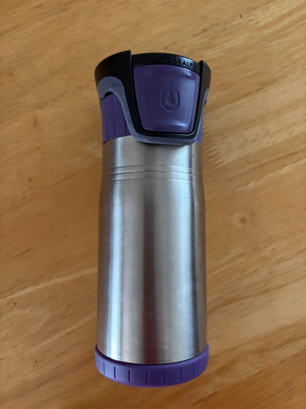 Contigo Silver Stainless Travel Mug with Purple Accents